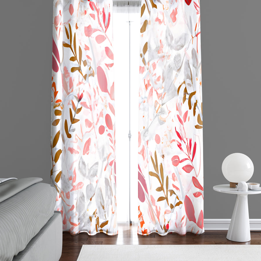 Floral Window Curtain - Pink and Gray Watercolor Ivy - Deja Blue Studios