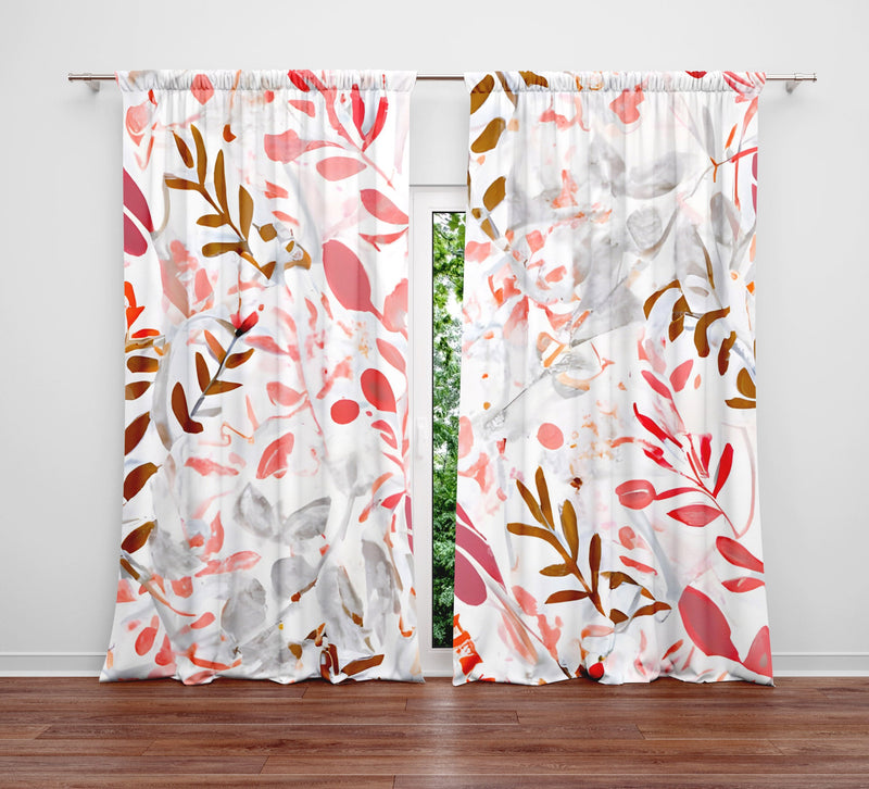 Floral Window Curtain - Pink and Gray Watercolor Ivy - Deja Blue Studios