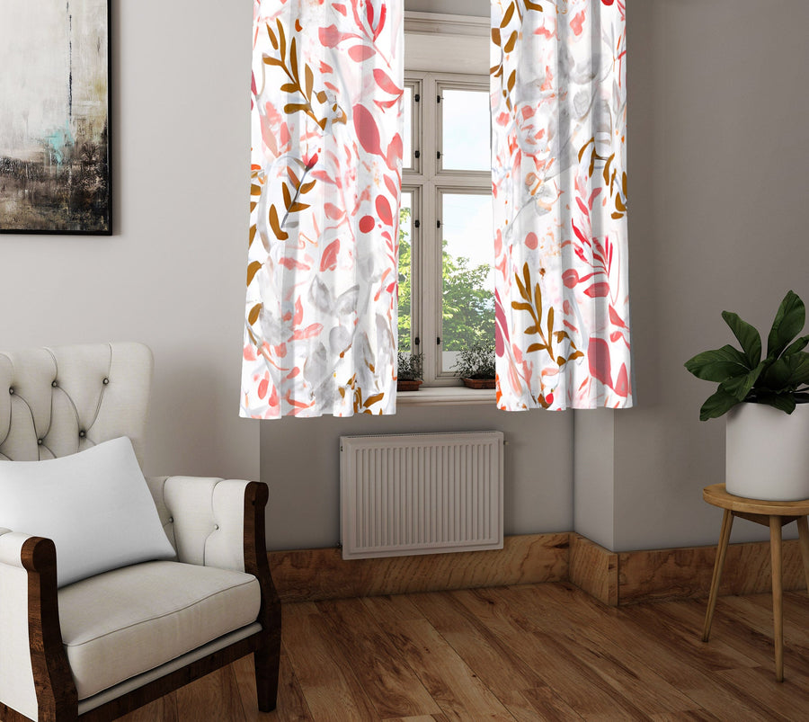 Floral Window Curtain - Pink and Gray Watercolor Ivy - Deja Blue Studios