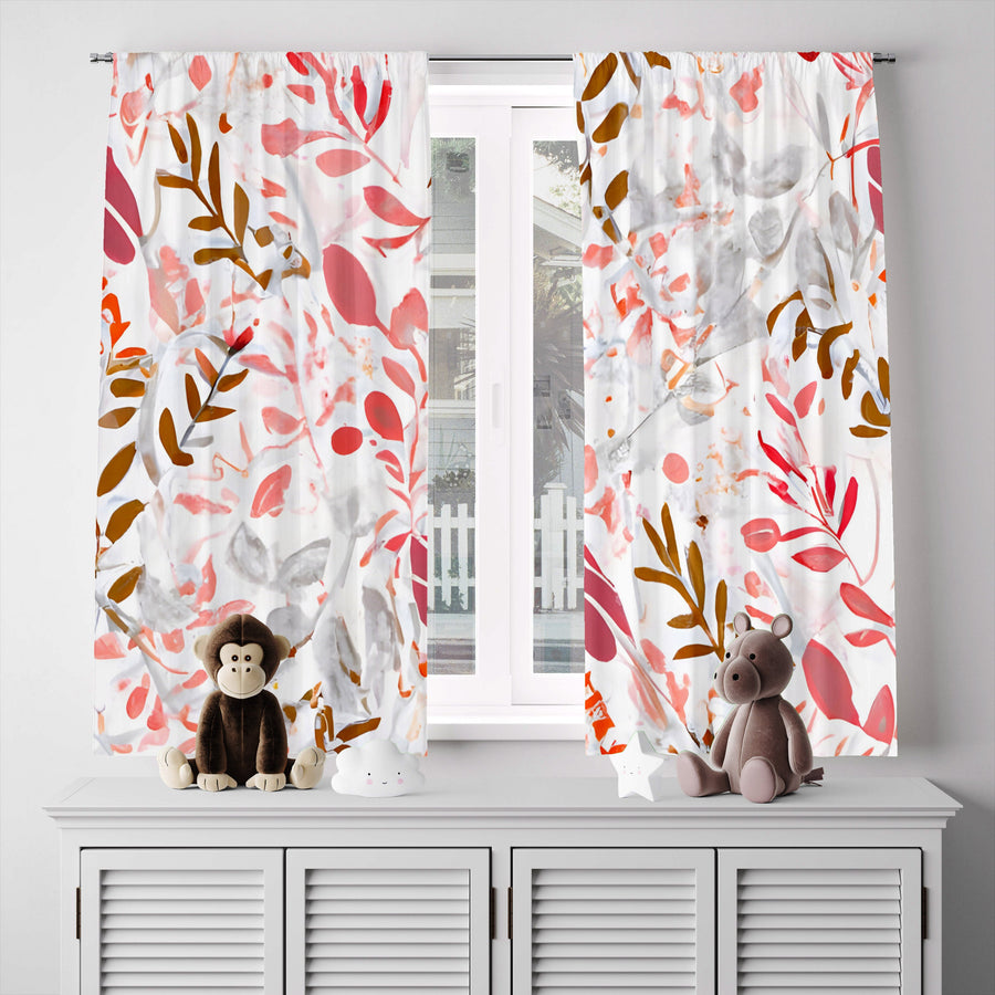 Floral Window Curtain - Pink and Gray Watercolor Ivy - Deja Blue Studios
