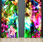 Abstract Window Curtain - Rainbow Watercolor Neon Flowers - Deja Blue Studios