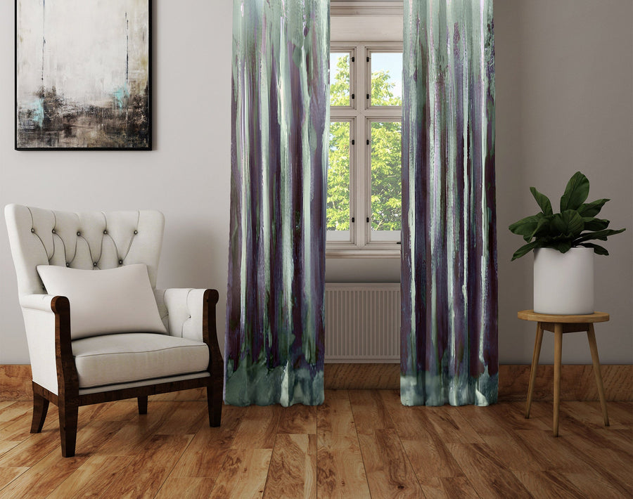 Abstract Window Curtain - Purple and Green Watercolor Stripes - Deja Blue Studios