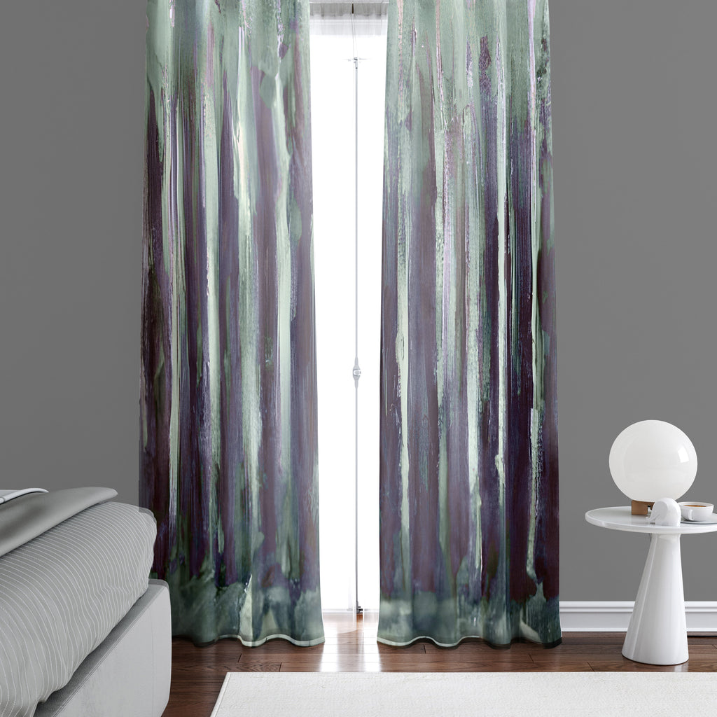 Abstract Window Curtain - Purple and Green Watercolor Stripes - Deja Blue Studios