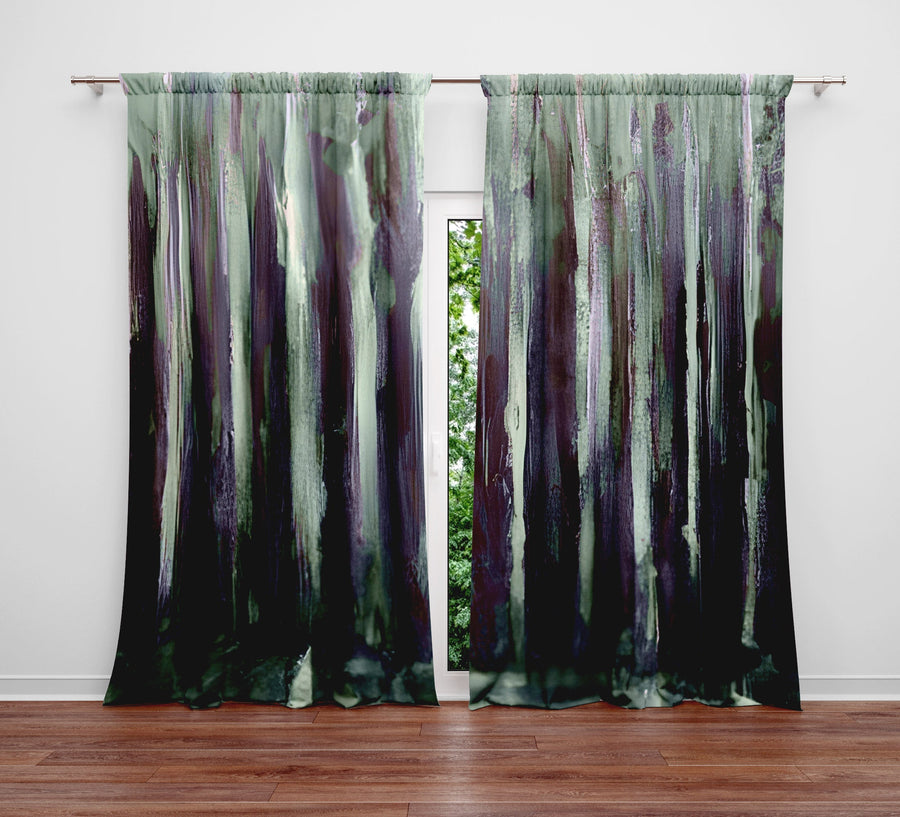 Abstract Window Curtain - Purple and Green Watercolor Stripes - Deja Blue Studios