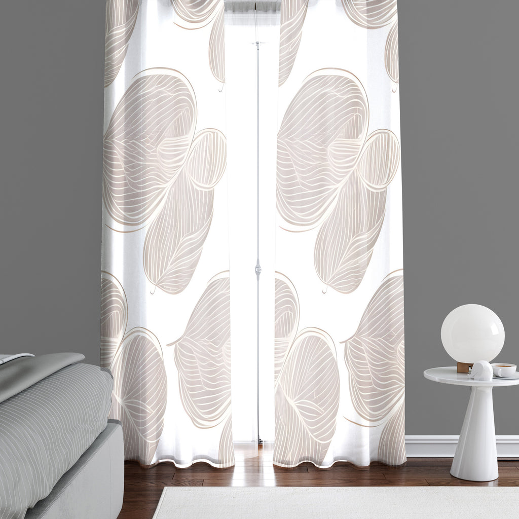 Abstract Window Curtain - Beige Minimalistic Striped Lily Pads - Deja Blue Studios