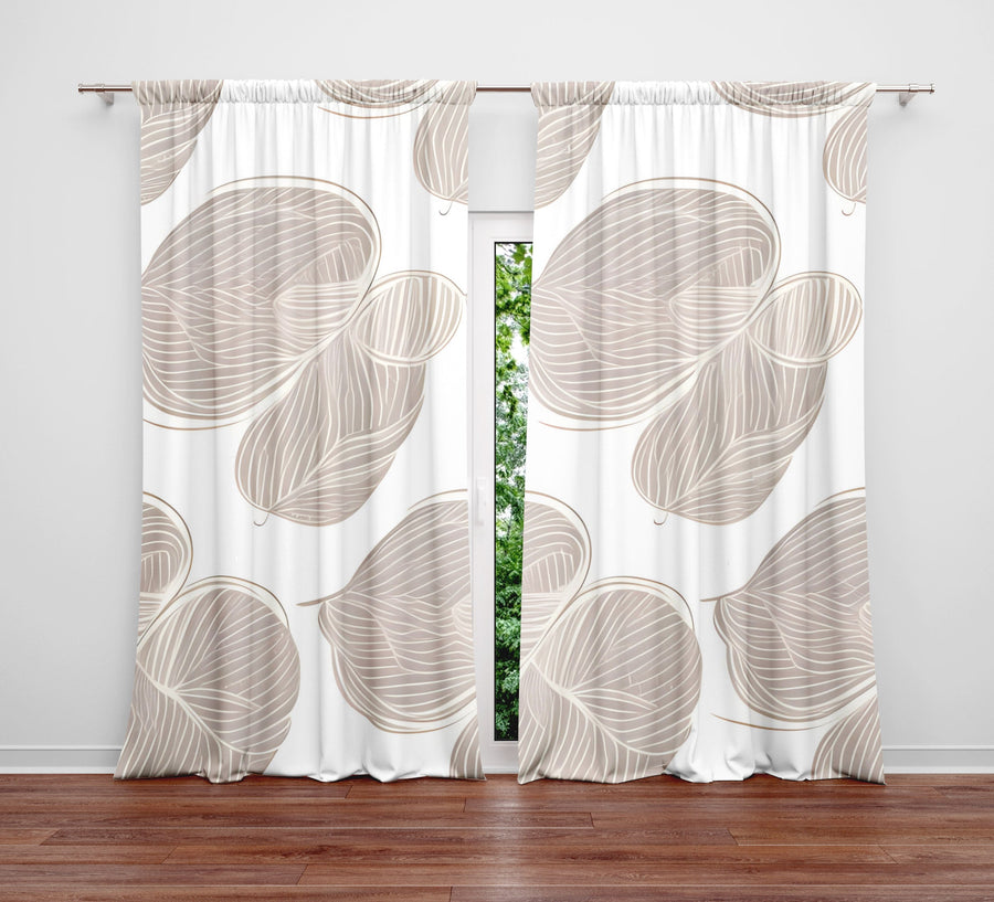 Abstract Window Curtain - Beige Minimalistic Striped Lily Pads - Deja Blue Studios
