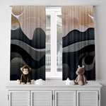 Abstract Window Curtain - Beige and Gray Midnight Beachy Waves - Deja Blue Studios