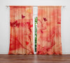 Abstract Window Curtain - Red Watercolor Flowers and Butterflies - Deja Blue Studios
