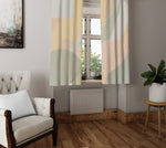 Minimalist Window Curtain - Muted Tan and Green Geometric Shapes - Deja Blue Studios