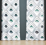 Geometric Window Curtain - Emerald Green and Gray Abstract Diamonds - Deja Blue Studios