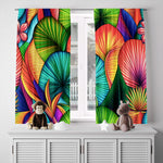 Abstract Window Curtain - Green and Orange Floral Fan Ferns - Deja Blue Studios