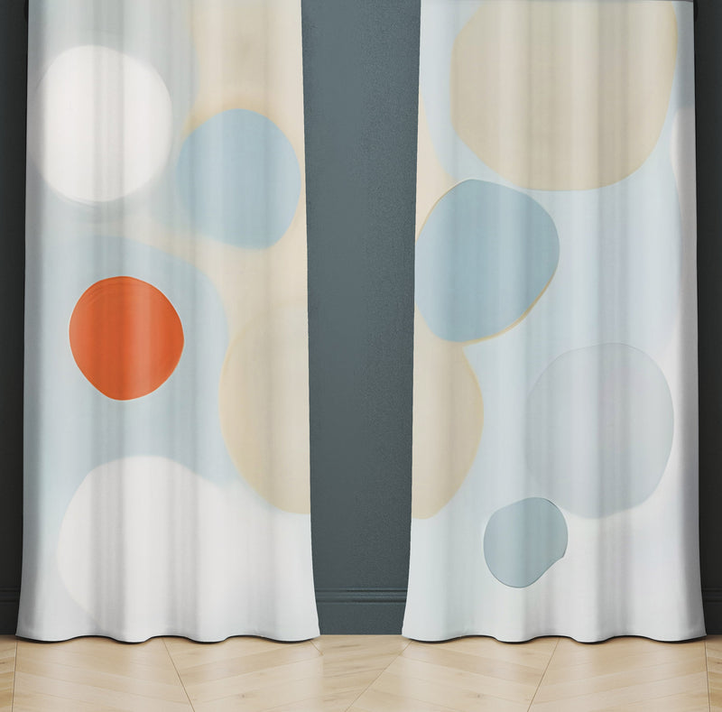 Abstract Window Curtain - Blue, Orange, and Tan Hazy Bubbles - Deja Blue Studios