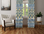 Abstract Window Curtain - Blue and Yellow Horizontal Chevron Stripes - Deja Blue Studios