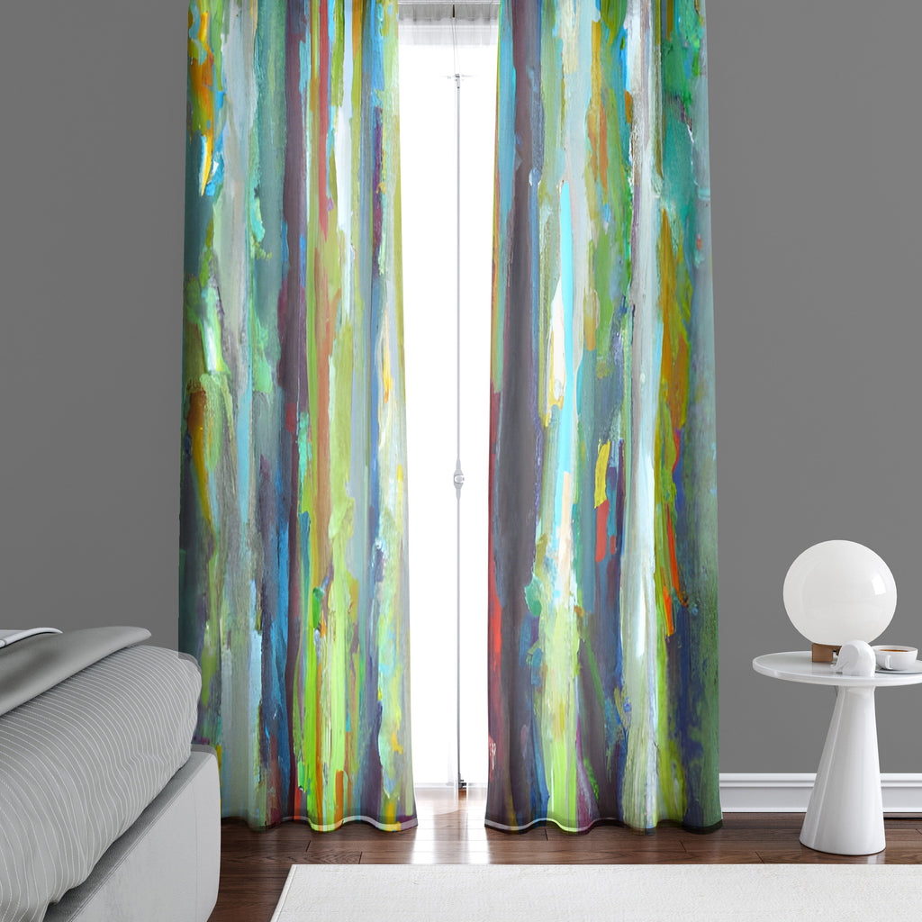 Striped Window Curtain - Green and Red Watercolor Stripes - Deja Blue Studios