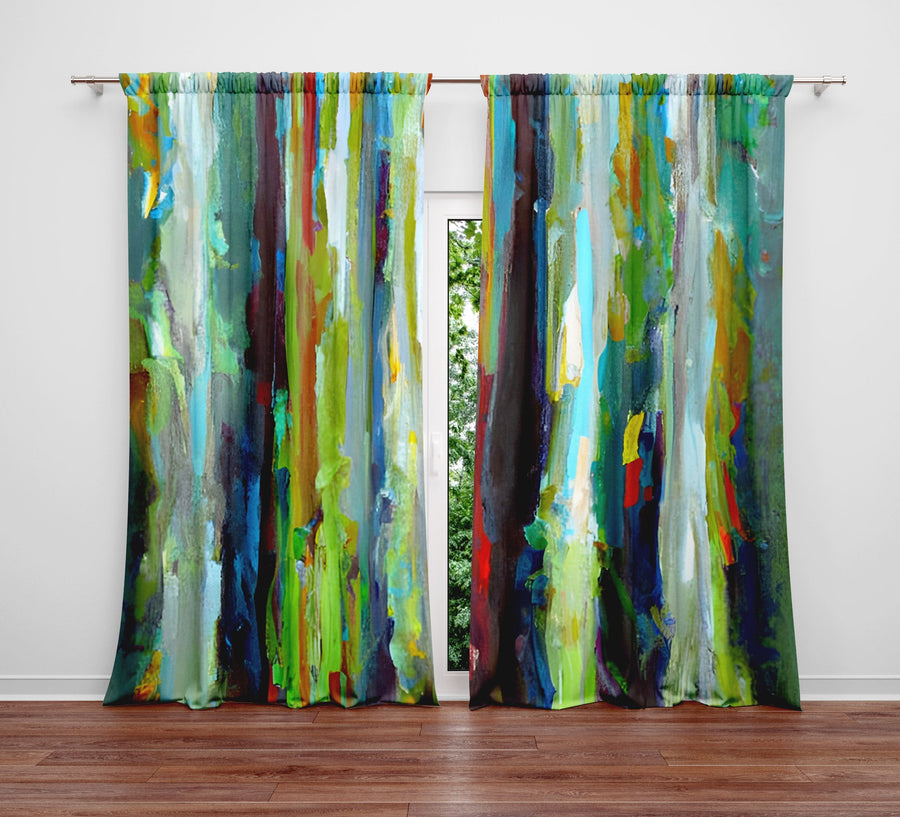 Striped Window Curtain - Green and Red Watercolor Stripes - Deja Blue Studios