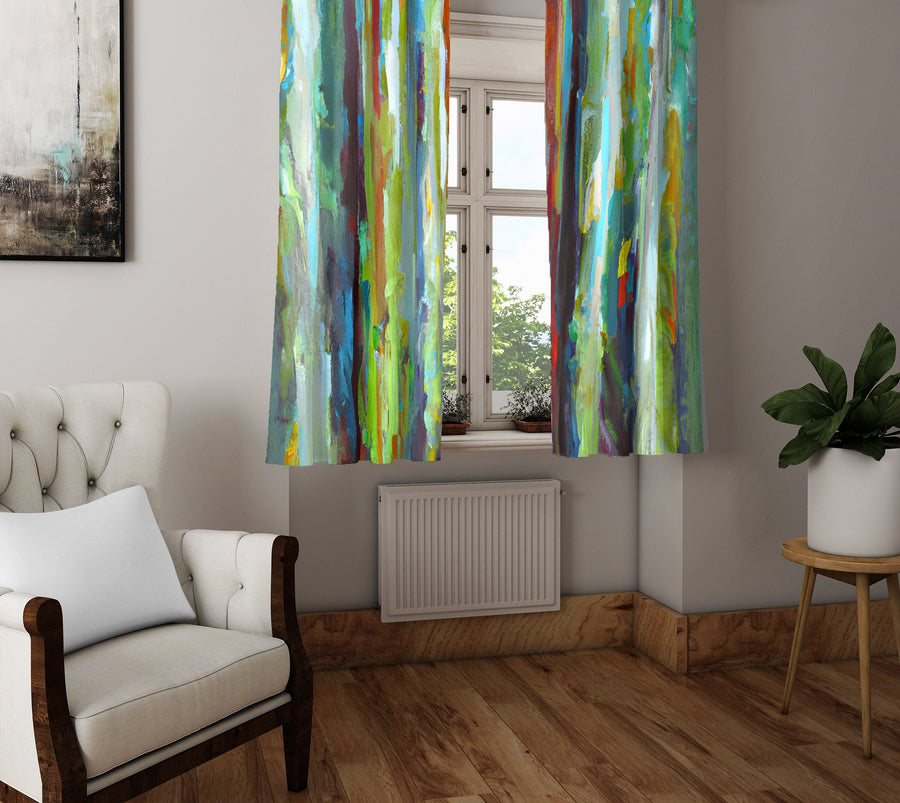 Striped Window Curtain - Green and Red Watercolor Stripes - Deja Blue Studios