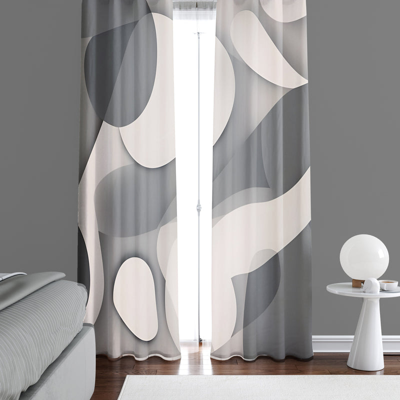 Abstract Window Curtain - Grayscale Geometric Pattern - Deja Blue Studios