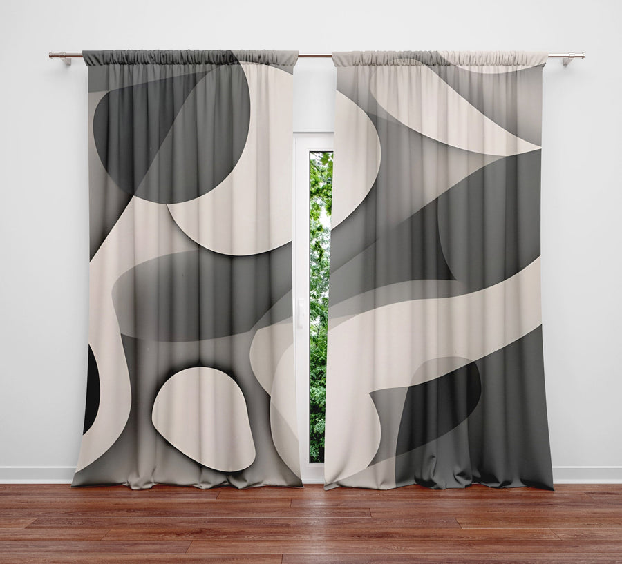 Abstract Window Curtain - Grayscale Geometric Pattern - Deja Blue Studios